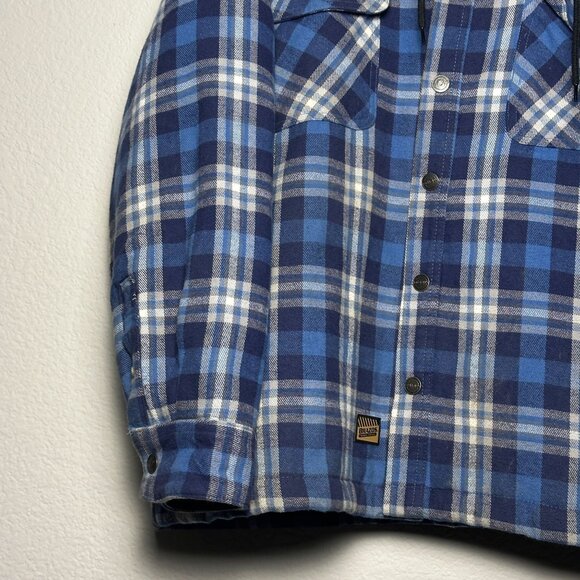 Brazos Work Force Jacket Hooded Button Up Men XL Blue Plaid Puff Insulated Heavy - Picture 10 of 14